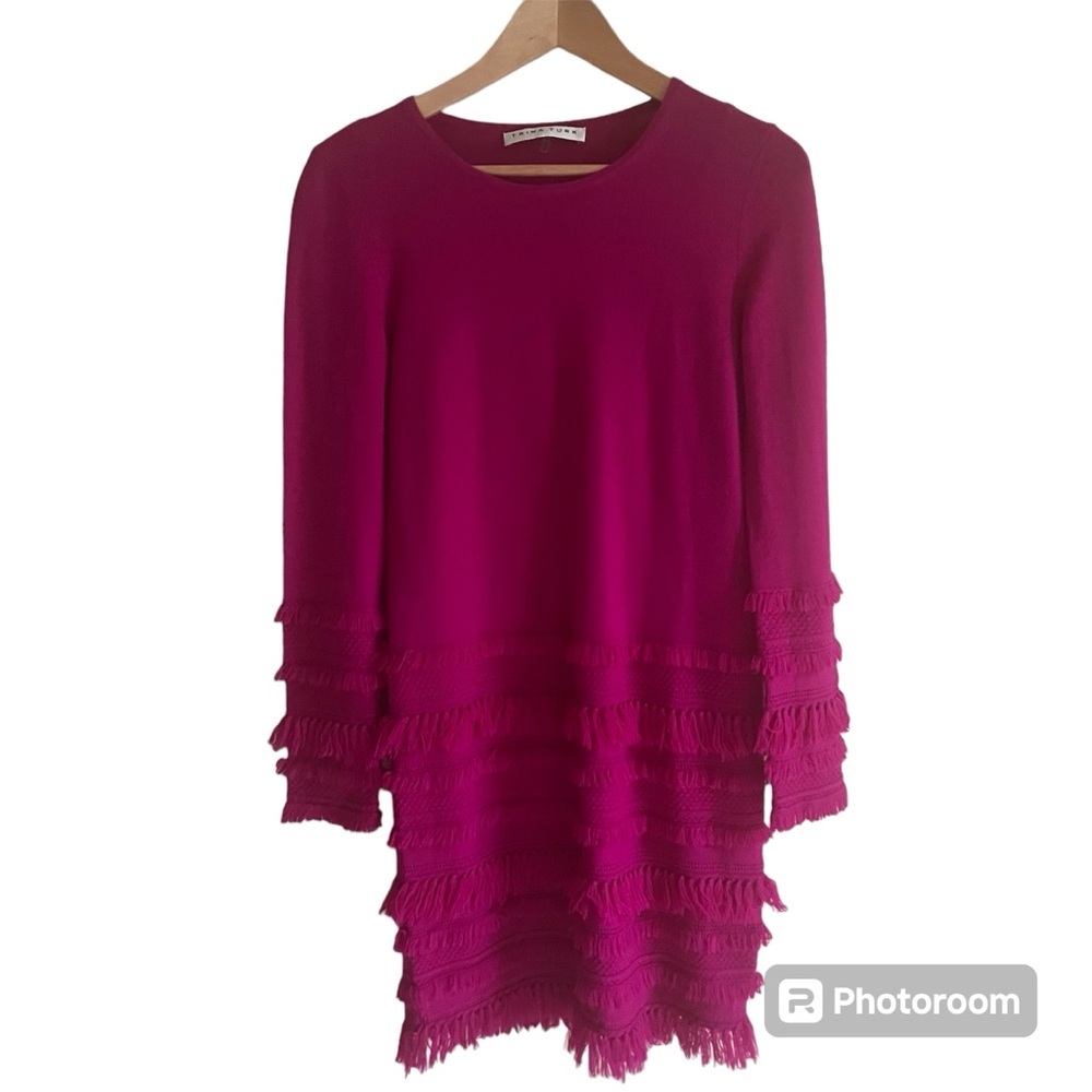 Trina Turk Magenta Wool‎ Fringe Dress Sz M